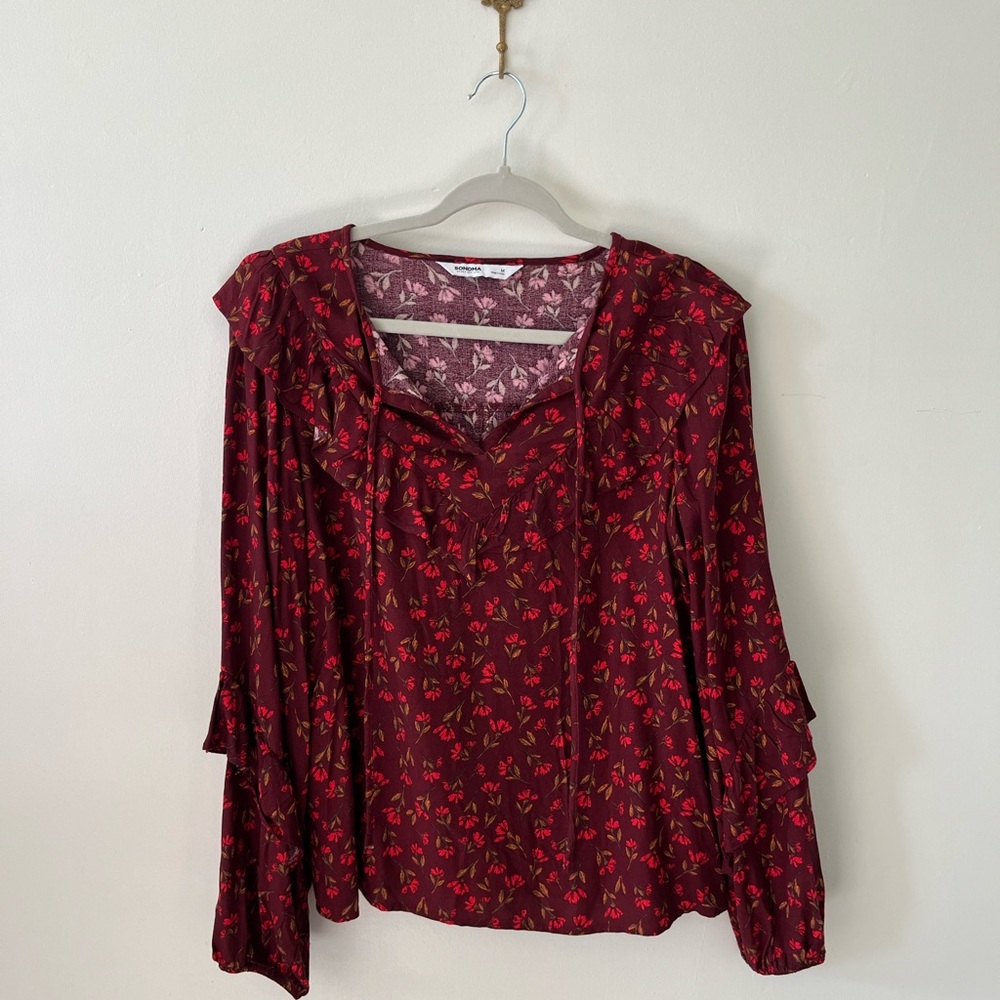 Sonoma Burgundy Floral Blouse